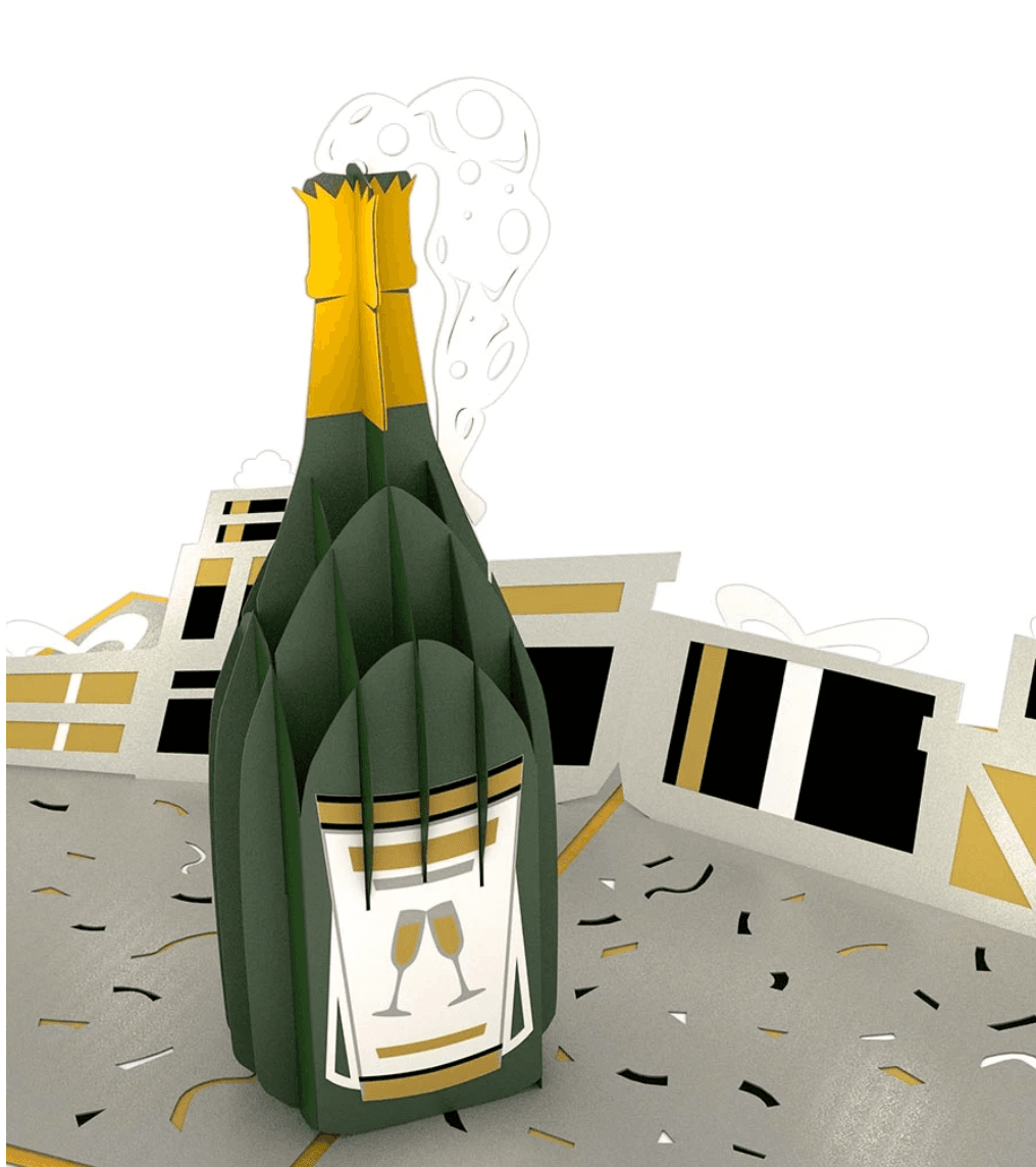 A stylish paper representation of a champagne bottle, perfect for party decorations and celebrations.